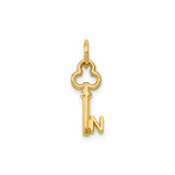14k Yellow Gold Key Pendant with Ornamental Letter N, Vintage Style Monogram Charm