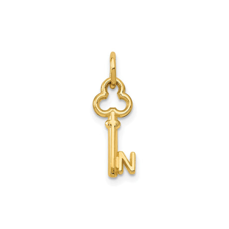14k Yellow Gold Key Pendant with Ornamental Letter N, Vintage Style Monogram Charm