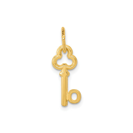 14k Yellow Gold Key Pendant with Trefoil Top, Vintage Skeleton Key Design for Women