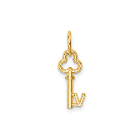 14k Yellow Gold Key Pendant with Ornate Bow and Roman Numeral IV Design