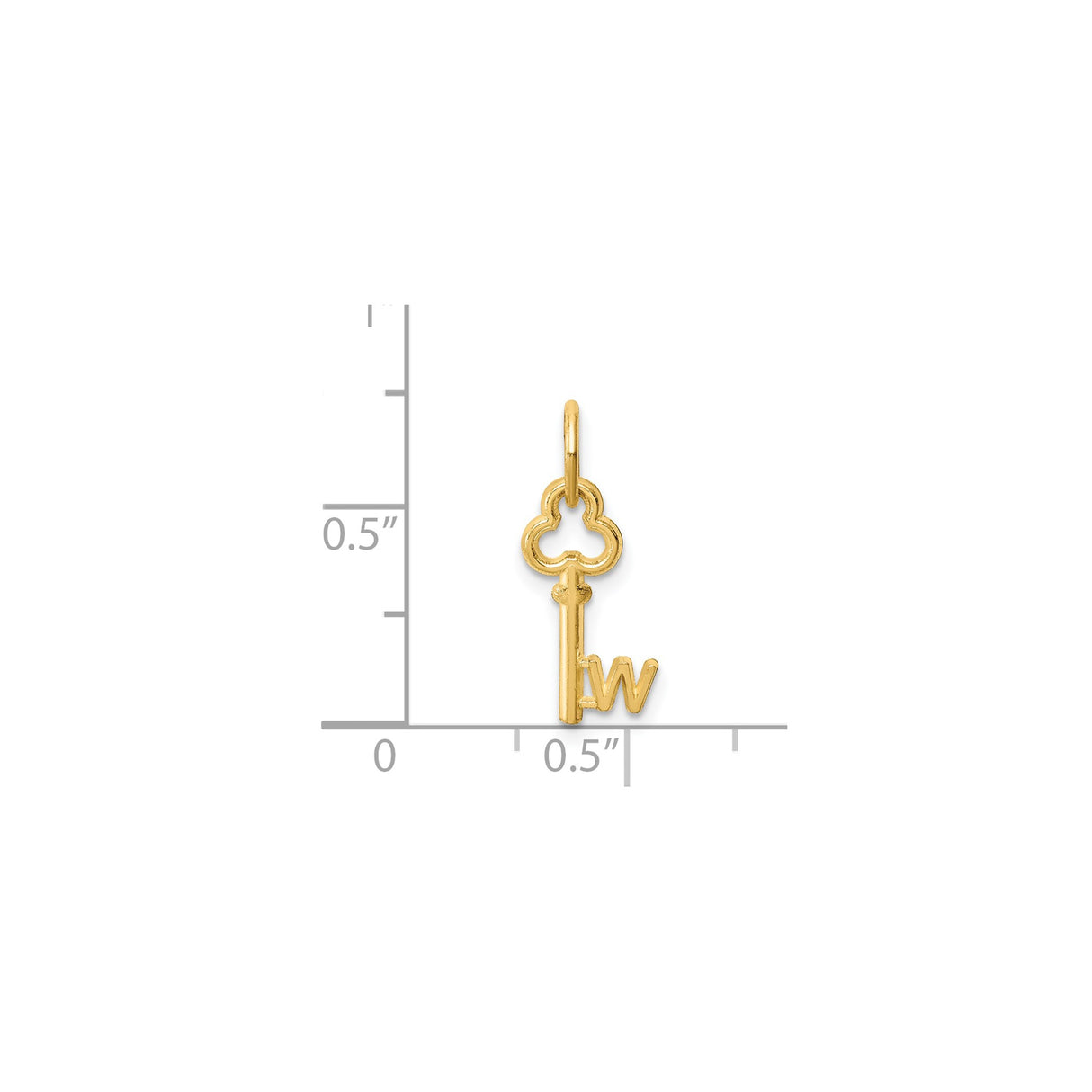 14k Yellow Gold Key Pendant with Uppercase Letter W, Monogram Charm