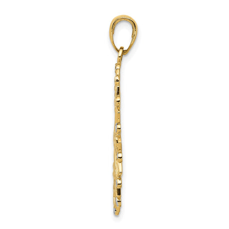 14k Multi-Tone Gold Mandala Pendant with Openwork Floral Design and Diamond Cut Accents