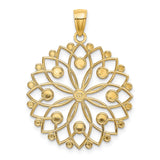 14k Multi-Tone Gold Mandala Pendant with Openwork Floral Design and Diamond Cut Accents