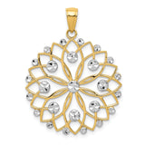14k Multi-Tone Gold Mandala Pendant with Openwork Floral Design and Diamond Cut Accents