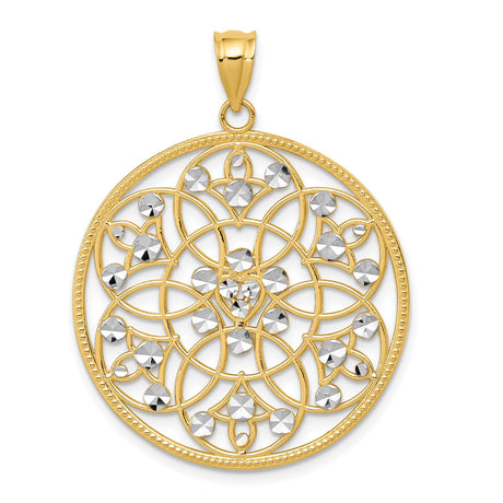 14k Multi-Tone Gold Mandala Filigree Pendant with Diamond Cut Accents, Spiritual Boho Jewelry for Women