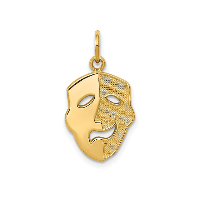 14k Yellow Gold Theater Mask Pendant, Comedy and Tragedy Drama Charm