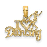 14k Yellow Gold Pendant, Dancer Silhouette I Love Dancing Charm, Ballet Jewelry for Women or Girls