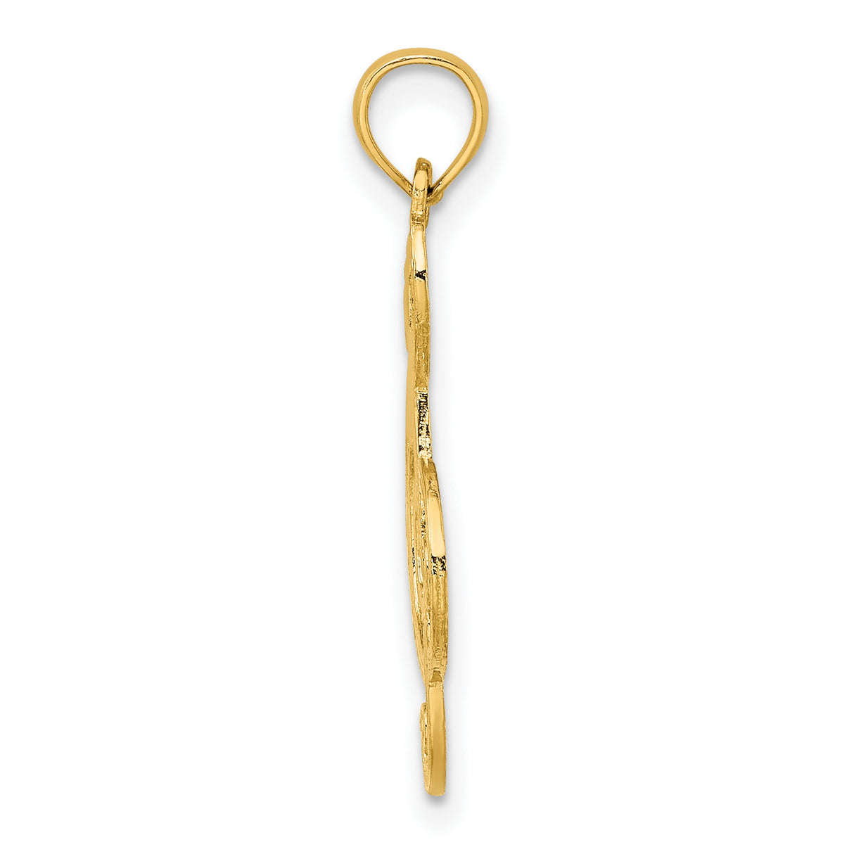 14k Yellow Gold Treble Clef Pendant with Floral Engraving, Music Note Charm for Women or Unisex Wear