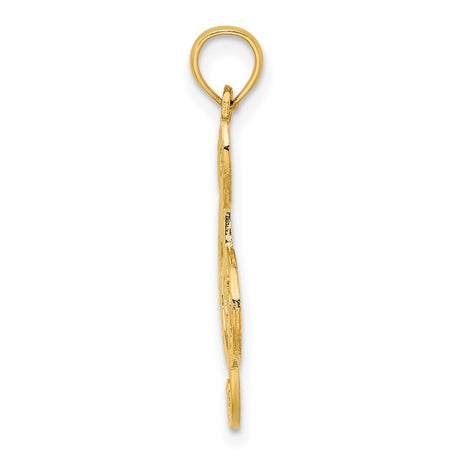 14k Yellow Gold Treble Clef Pendant with Floral Engraving, Music Note Charm for Women or Unisex Wear