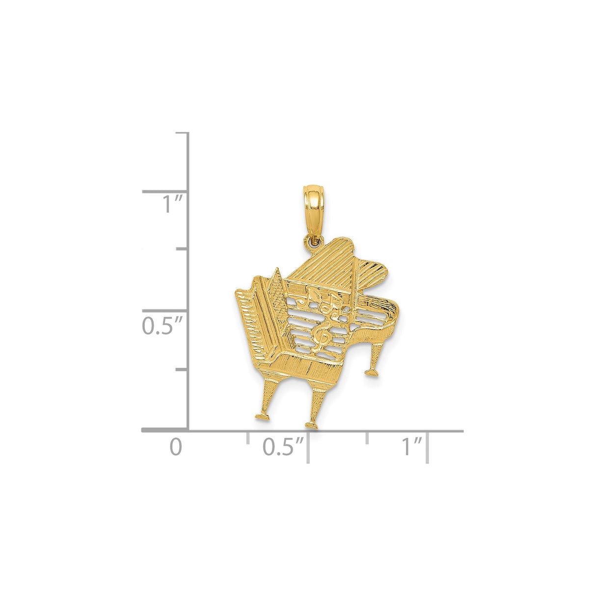 14k Yellow Gold Grand Piano Pendant with Musical Notes and Treble Clef Charm