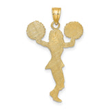 14k Yellow Gold Cheerleader Pendant with Pom-Poms, Sports Charm for Teens or Women