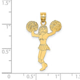 14k Yellow Gold Cheerleader Pendant with Pom-Poms, Sports Charm for Teens or Women