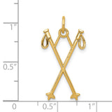 14k Yellow Gold Pendant with Crossed Ski Poles, Winter Sports Charm for Skiers