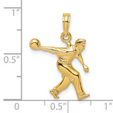 14k Yellow Gold Bowling Pendant with Mid-Throw Male Bowler Figure Sports Charm