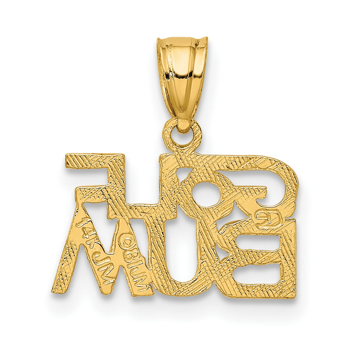 14k Yellow Gold Golf Bum Pendant, Bold Stylized Golf Word Charm for Men or Women