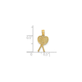 14k Yellow Gold Tennis Racket Pendant with Ball, Crossed Rackets Sports Charm