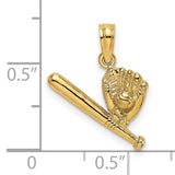 14k Yellow Gold Baseball Glove and Bat Pendant Charm, Unisex Sports Jewelry