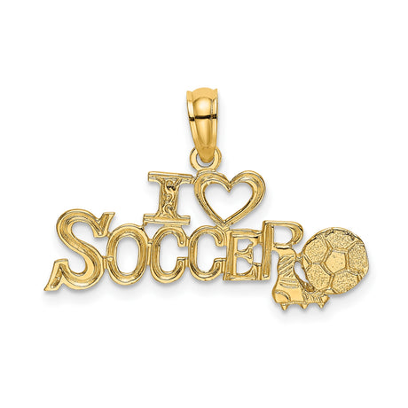 14k Yellow Gold Soccer Pendant with Heart, Ball and Cleat Design, Unisex Sports Charm