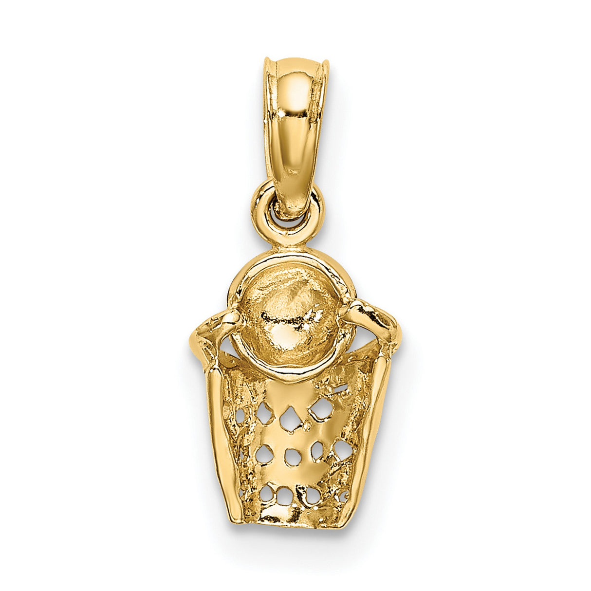 14k Yellow Gold Basketball Pendant with 3D Hoop Design, Sports Charm for Men or Women