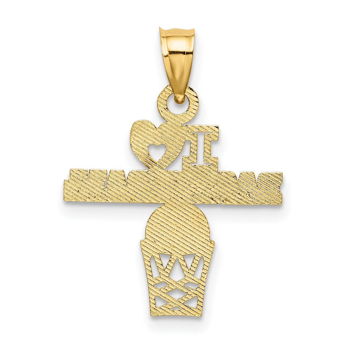14k Yellow Gold Basketball Pendant with Heart and Hoop Design, Sports Charm for Men or Women