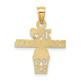 14k Yellow Gold Basketball Pendant with Heart and Hoop Design, Sports Charm for Men or Women