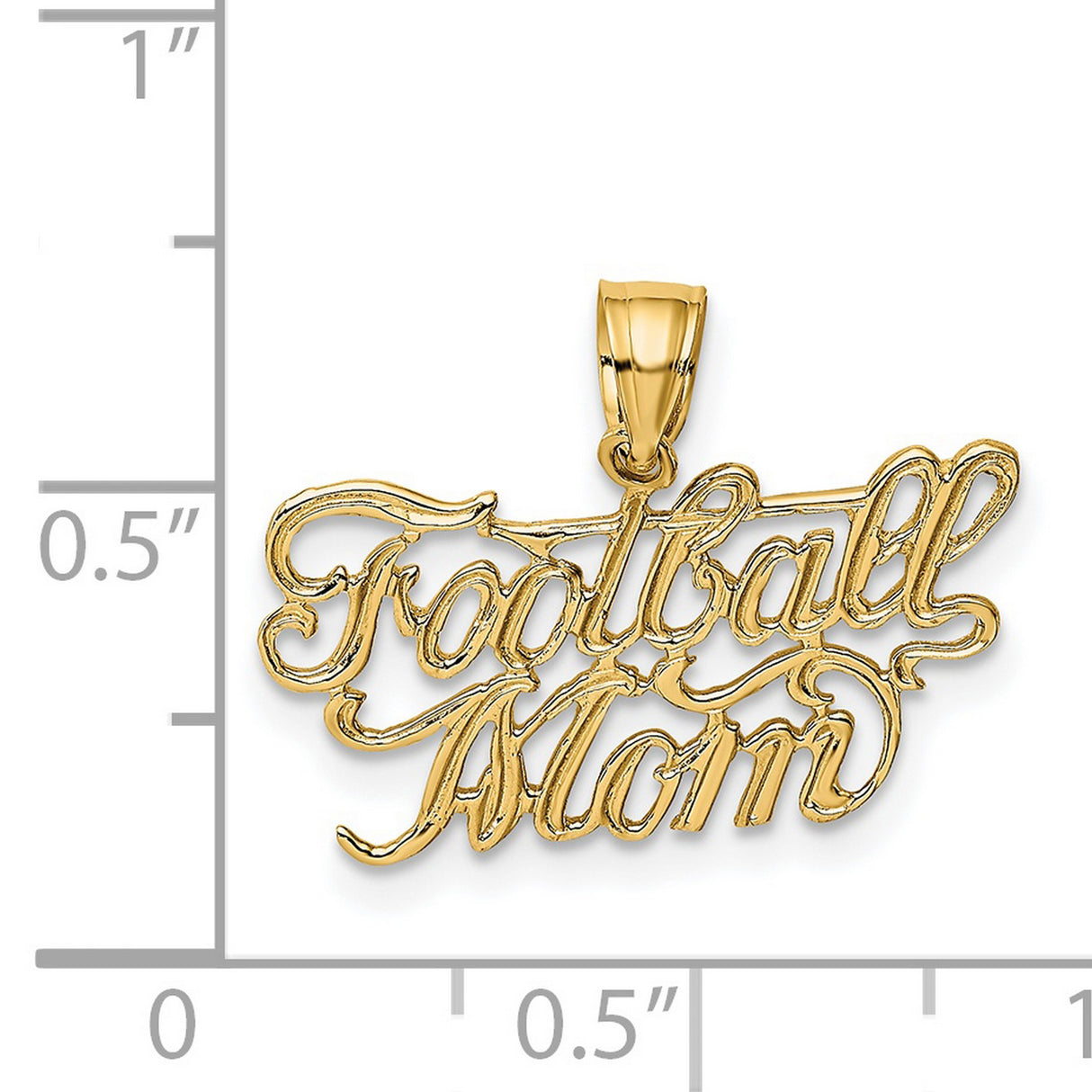 14k Yellow Gold Football Mom Pendant with Script Lettering, Sports Charm for Women