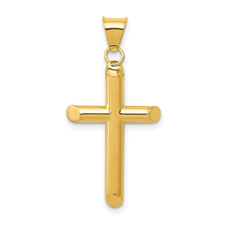 3D Hollow Latin Cross With Angled Tips Charm Pendant in Real 14k Yellow Gold