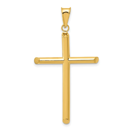 3D Hollow Latin Cross With Angled Tips Charm Pendant in Real 14k Yellow Gold