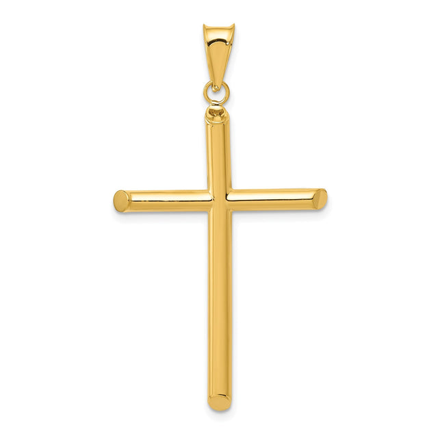 14k Yellow Gold Latin Cross Pendant, Hollow Minimalist Religious Charm for Men and Women