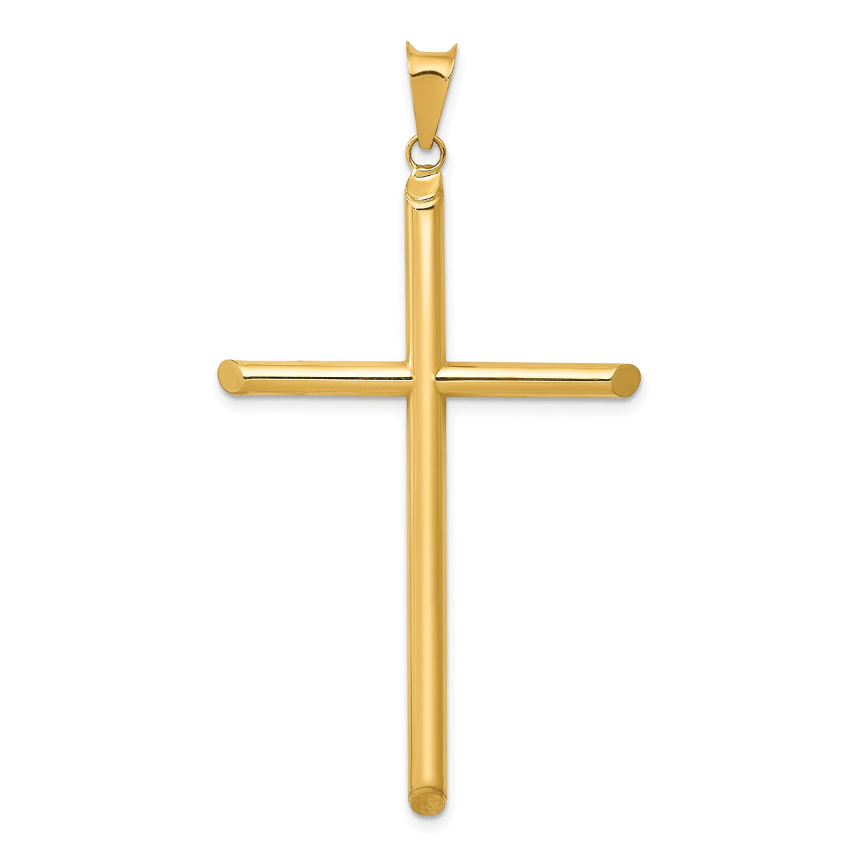 14k Yellow Gold Latin Cross Pendant with Shaved Tip Tubular Design, Unisex Faith Jewelry