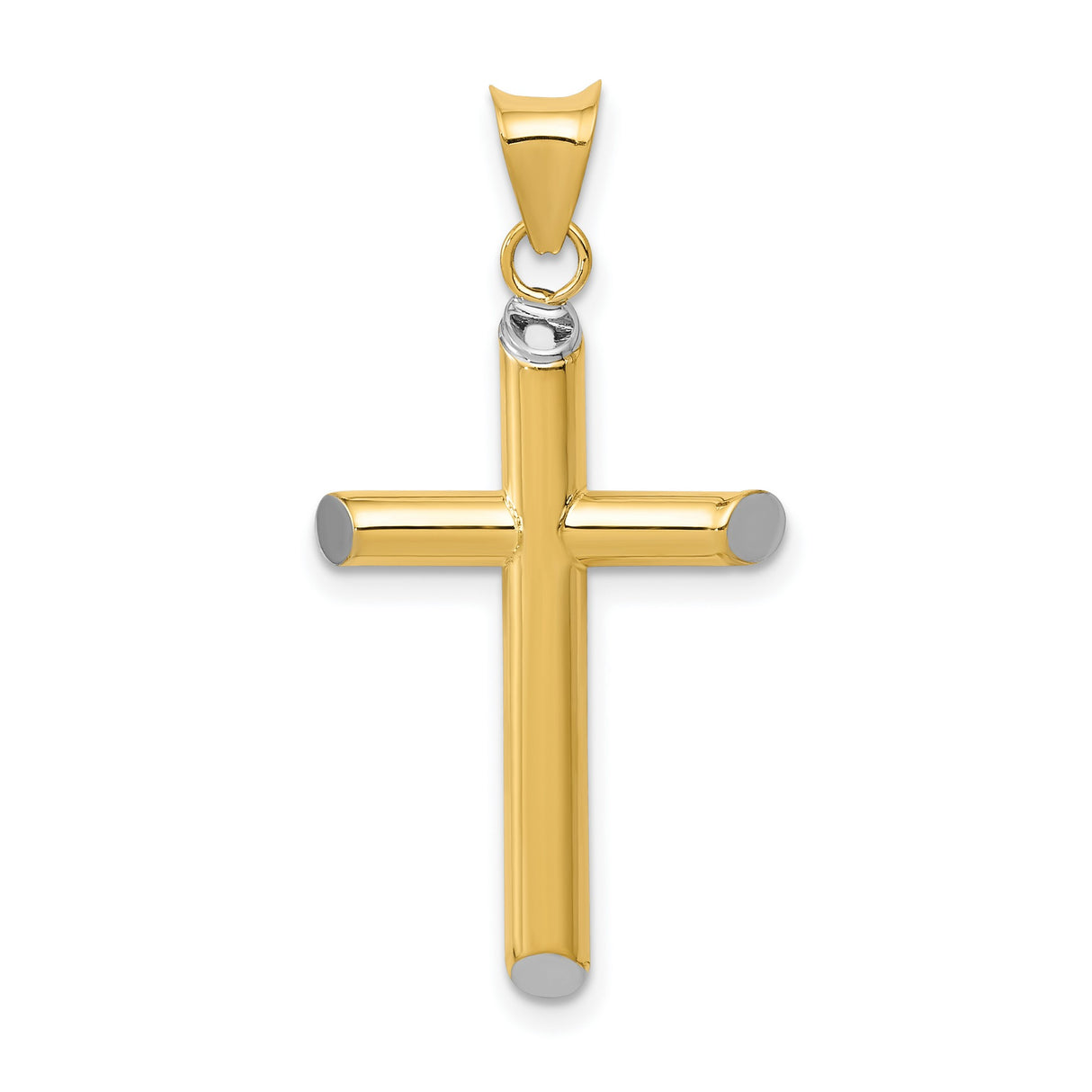 Hollow Latin Cross Charm Pendant in Real 14k Multi-Tone Gold