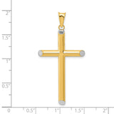 Hollow Latin Cross With Rhodium Accented Angled Tips Charm Pendant in Real 14k Multi-Tone Gold