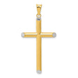 Hollow Latin Cross With Rhodium Accented Angled Tips Charm Pendant in Real 14k Multi-Tone Gold