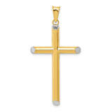 Hollow Latin Cross With Rhodium Accented Angled Tips Charm Pendant in Real 14k Multi-Tone Gold