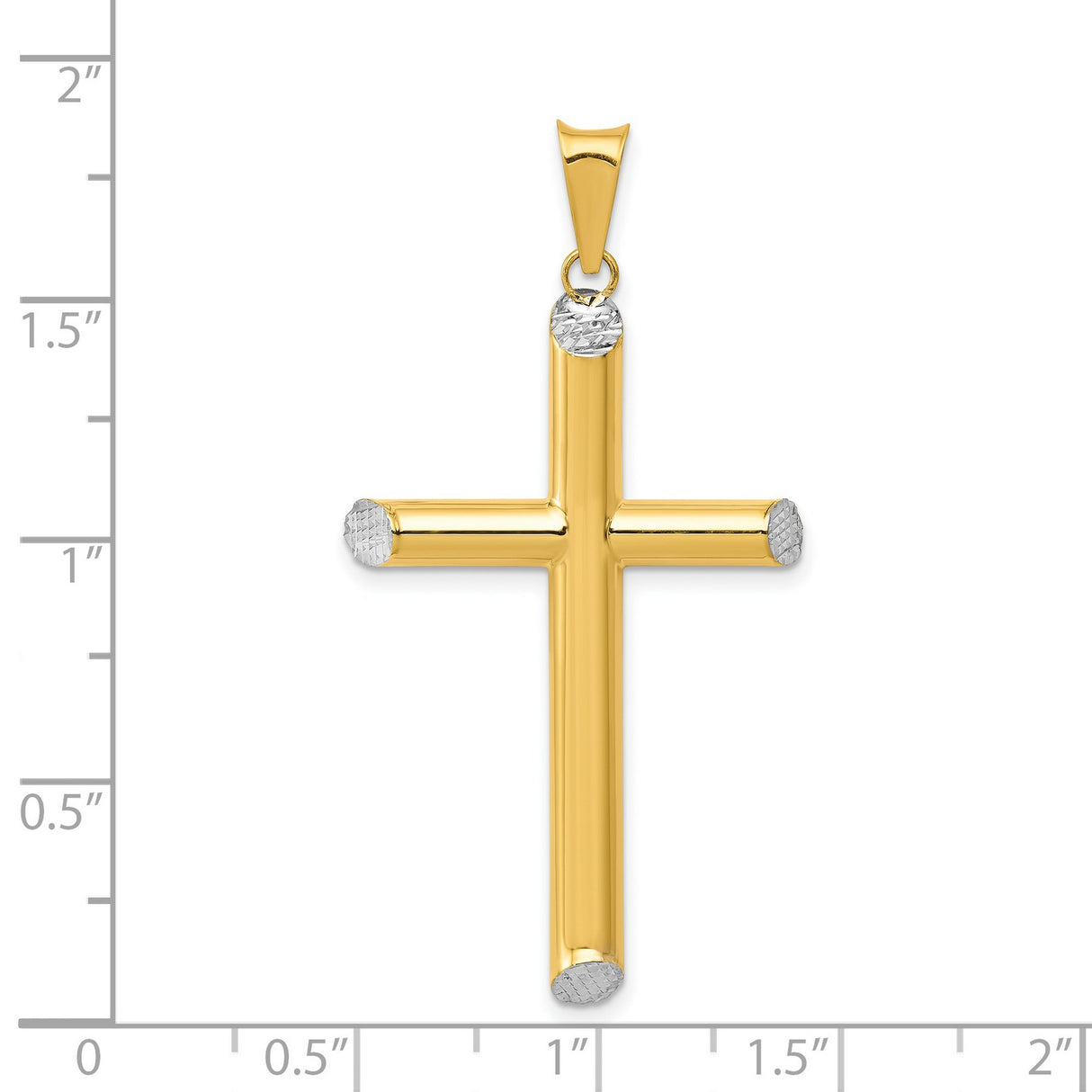 Hollow Latin Cross With Rhodium Accented Angled Tips Charm Pendant in Real 14k Multi-Tone Gold