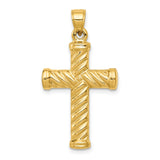 Hollow Reversible Textured Latin Cross With Capped Ends Charm Pendant in Real 14k Yellow Gold