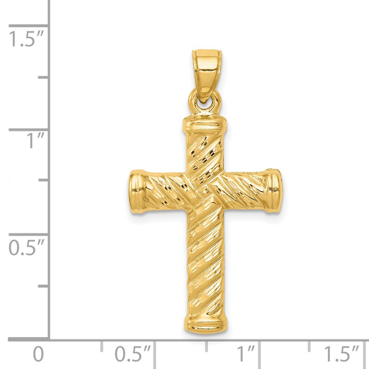 Hollow Reversible Textured Latin Cross With Capped Ends Charm Pendant in Real 14k Yellow Gold