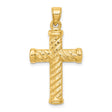 Hollow Reversible Textured Latin Cross With Capped Ends Charm Pendant in Real 14k Yellow Gold