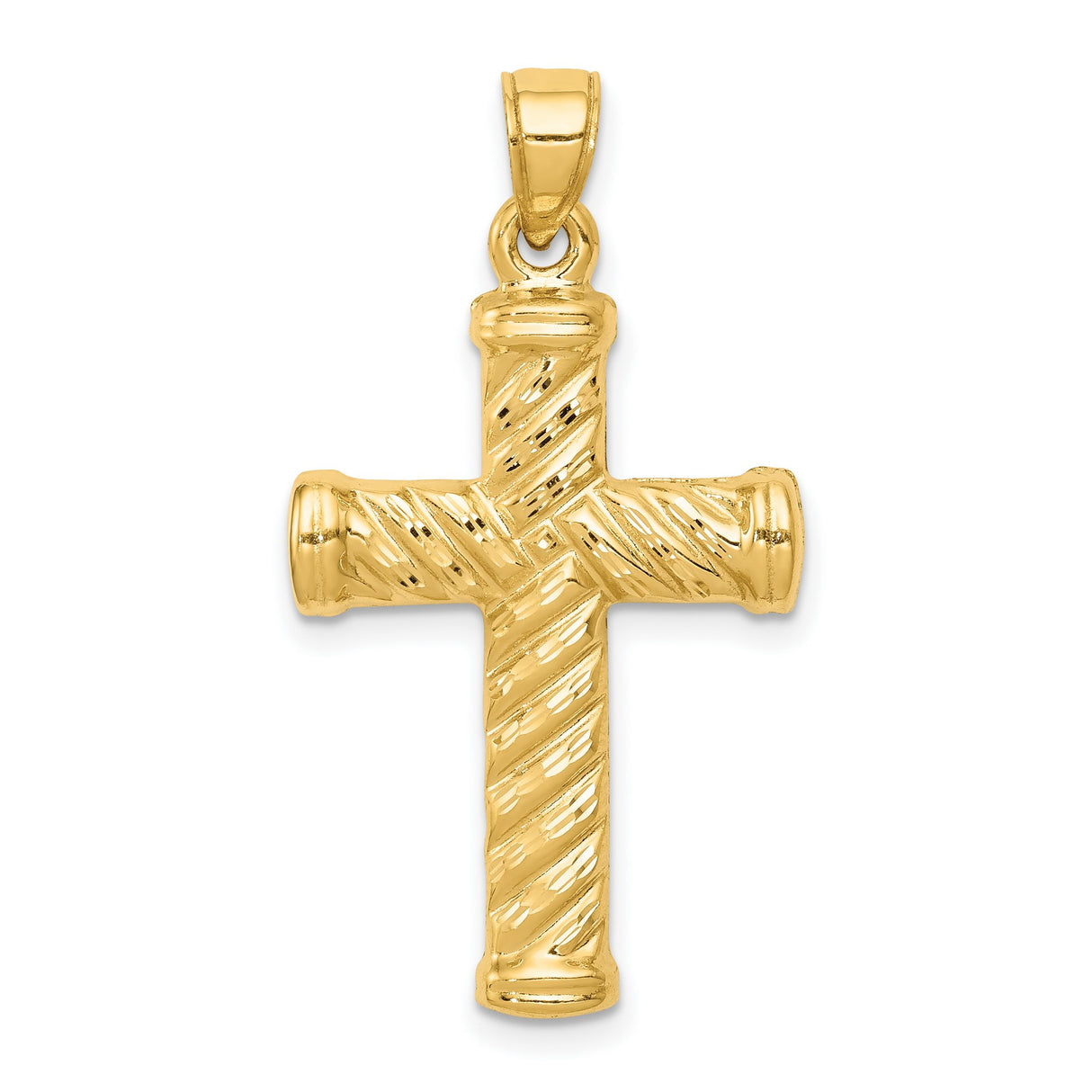 Hollow Reversible Textured Latin Cross With Capped Ends Charm Pendant in Real 14k Yellow Gold