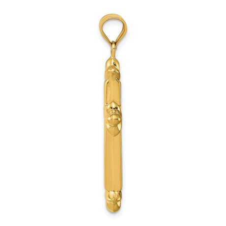 14k Yellow Gold Cross Pendant with Reversible Fleur de Lis Design for Men and Women