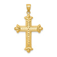 14k Yellow Gold Cross Pendant with Reversible Fleur de Lis Design for Men and Women