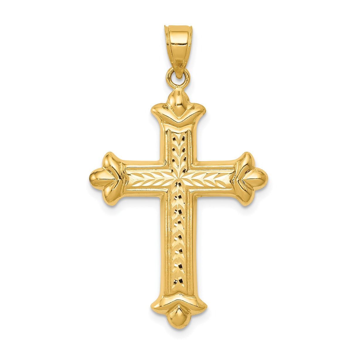 14k Yellow Gold Cross Pendant with Reversible Fleur de Lis Design for Men and Women