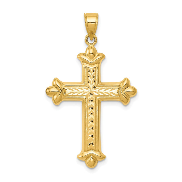 14k Yellow Gold Cross Pendant with Reversible Fleur de Lis Design for Men and Women