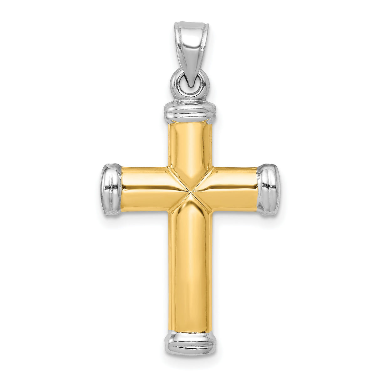 Hollow Reversible Accented Latin Cross Charm Pendant in Real 14k Multi-Tone Gold