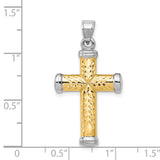 Hollow Reversible Accented Latin Cross Charm Pendant in Real 14k Multi-Tone Gold