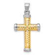 Hollow Reversible Accented Latin Cross Charm Pendant in Real 14k Multi-Tone Gold