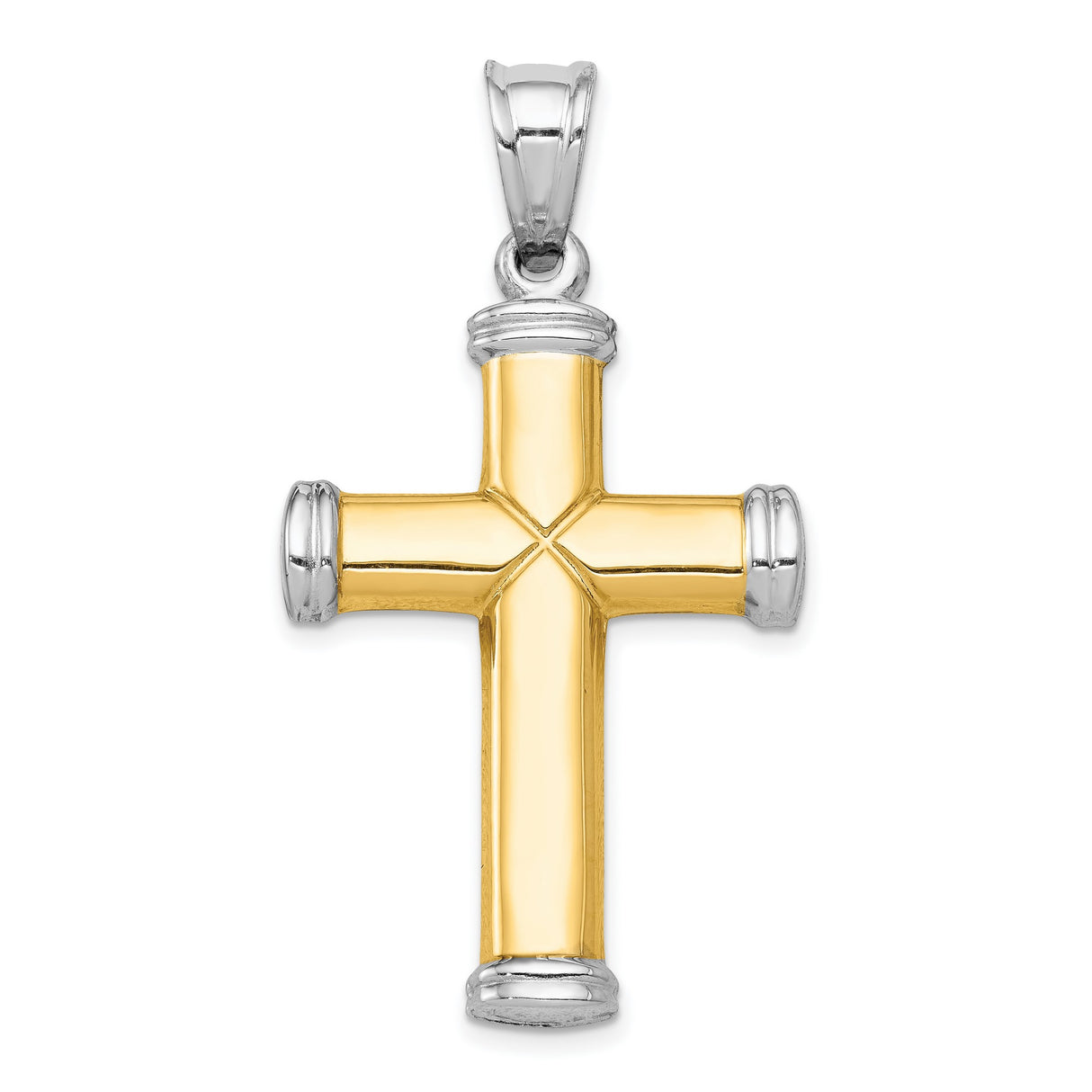 Hollow Reversible Textured Latin Cross Charm Pendant in Real 14k Multi-Tone Gold