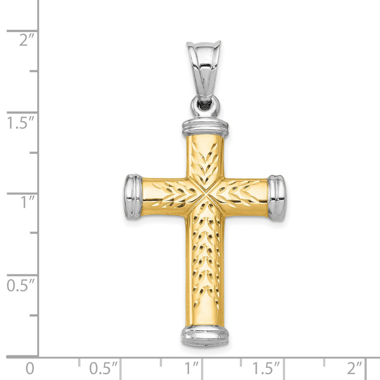 Hollow Reversible Textured Latin Cross Charm Pendant in Real 14k Multi-Tone Gold