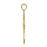 Diamond-Cut Fleur De Lis Cross Charm Pendant in Real 14k Multi-Tone Gold