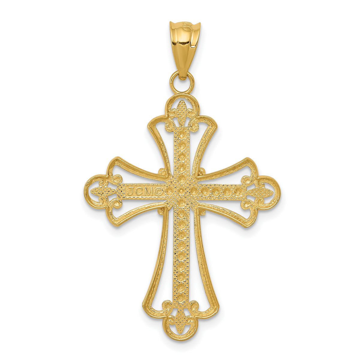 Diamond-Cut Fleur De Lis Cross Charm Pendant in Real 14k Multi-Tone Gold